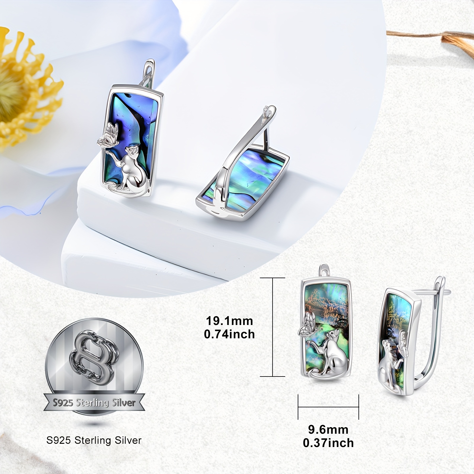 Women's Abalone Shell Cat Dangle Earrings